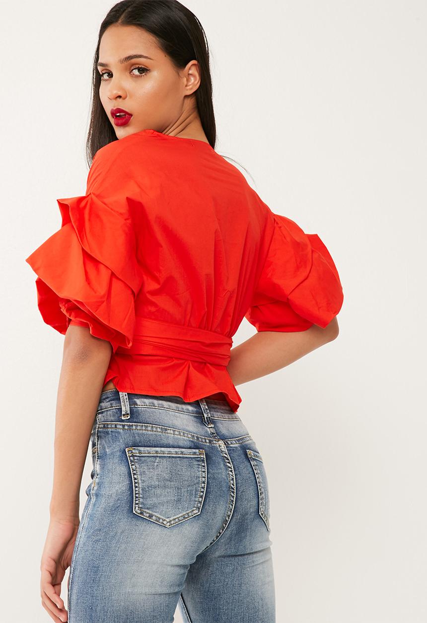 Missguided - Wrap gathered sleeve blouse