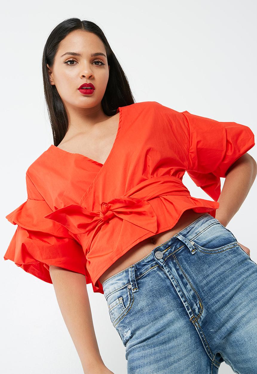Missguided - Wrap gathered sleeve blouse