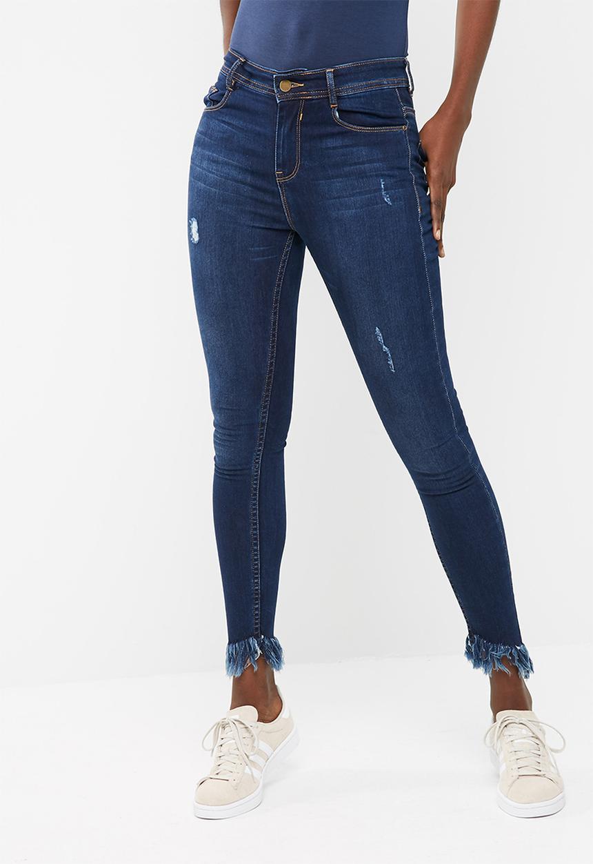 dailyfriday - Slanted frayed hem mid rise skinny