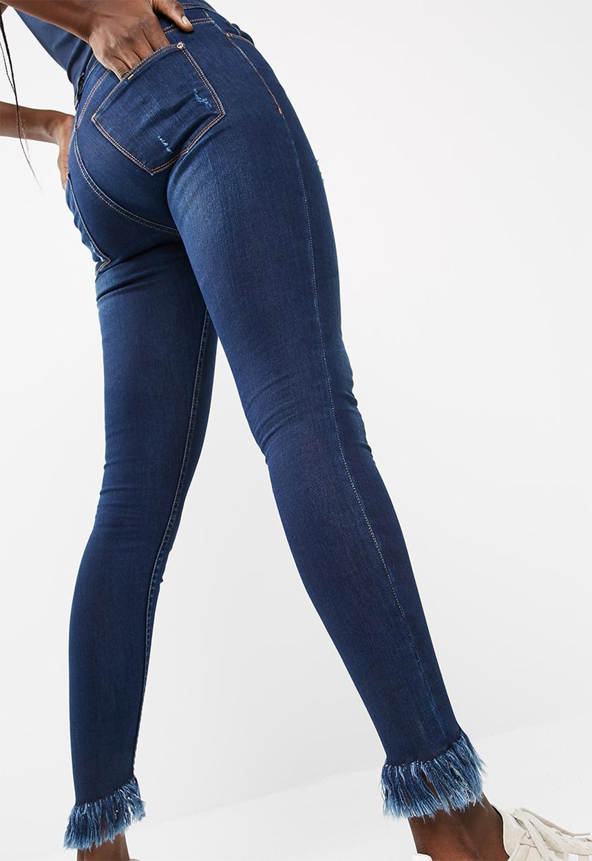 dailyfriday - Slanted frayed hem mid rise skinny