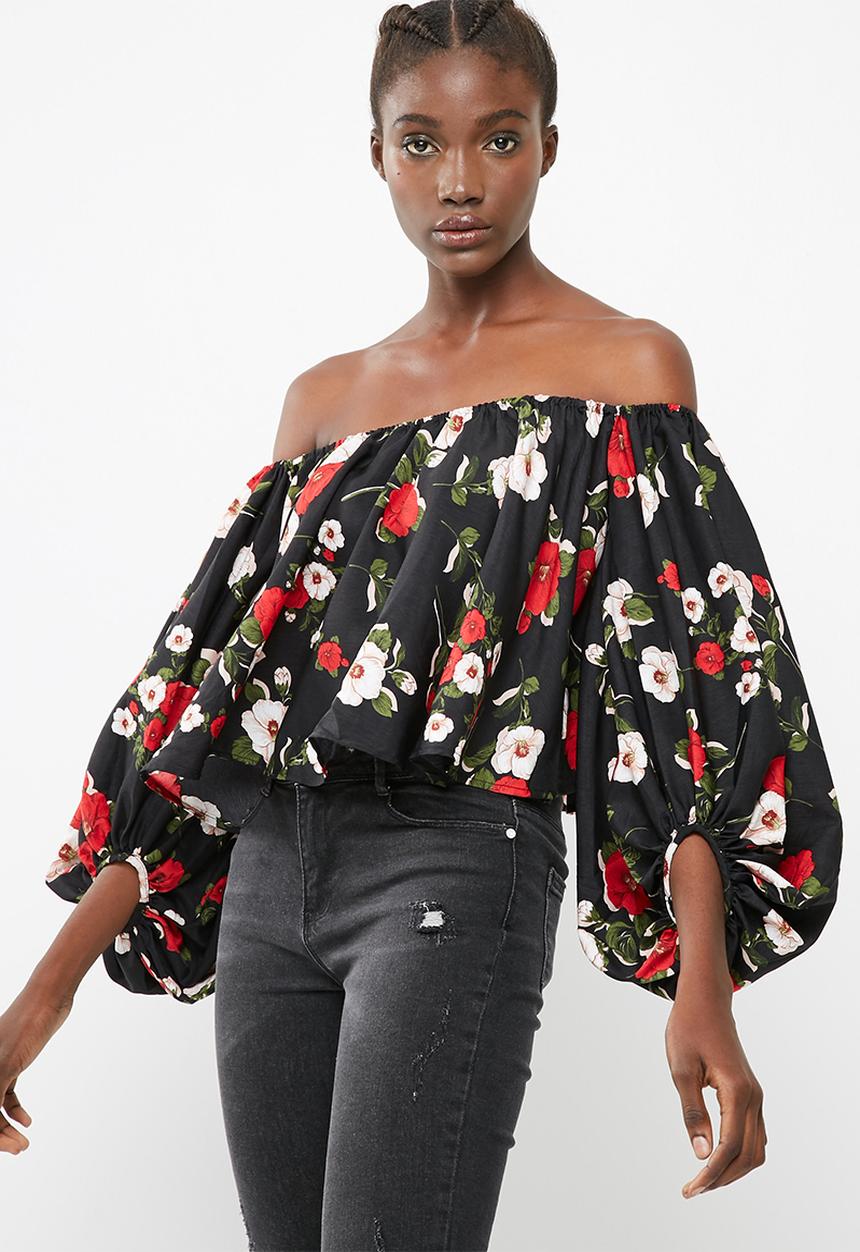 Missguided - Floral printed balloon sleeve blouse