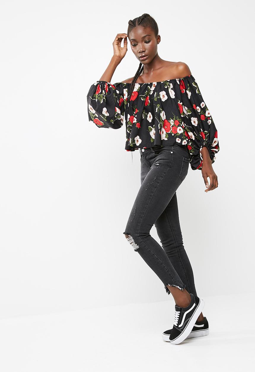 Missguided - Floral printed balloon sleeve blouse
