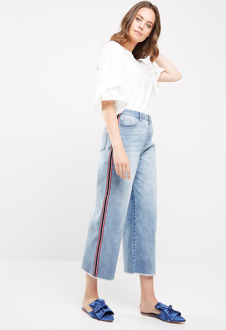 Missguided - Wide leg side stripe cropped jeans
