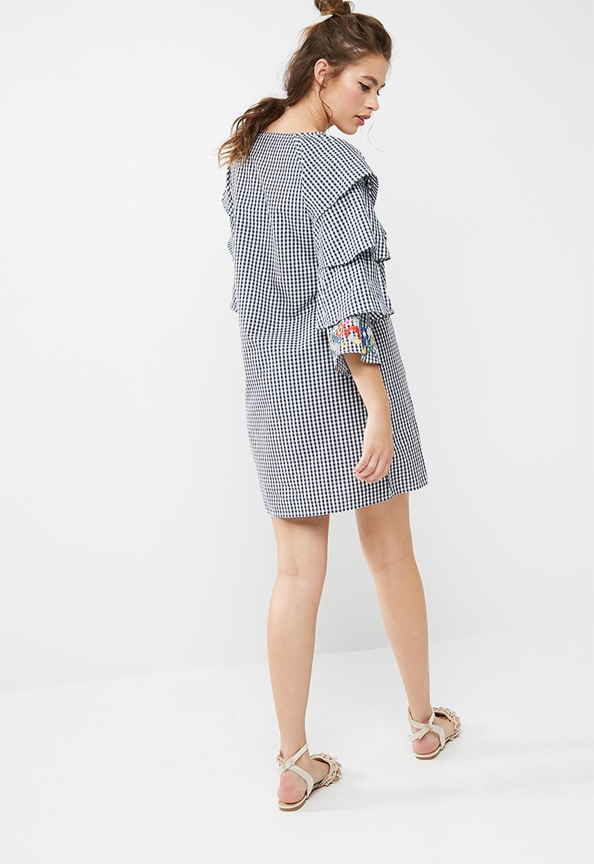dailyfriday - Flower embroidered gingham frill dress