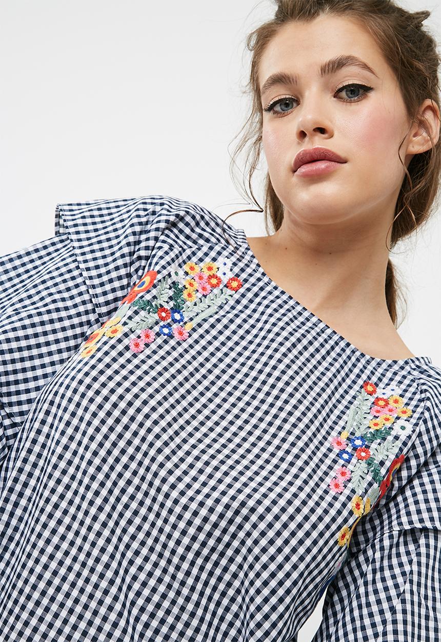 dailyfriday - Flower embroidered gingham frill dress