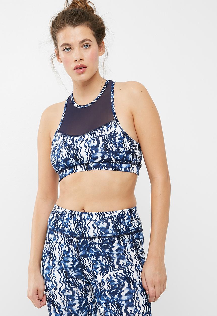 South Beach  - Marble print mesh racer sports bra