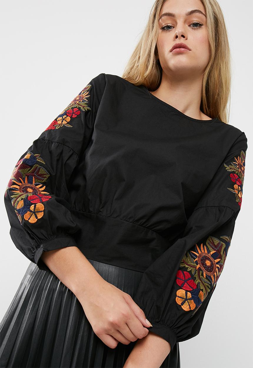 dailyfriday - Embroidered blouse with bow back
