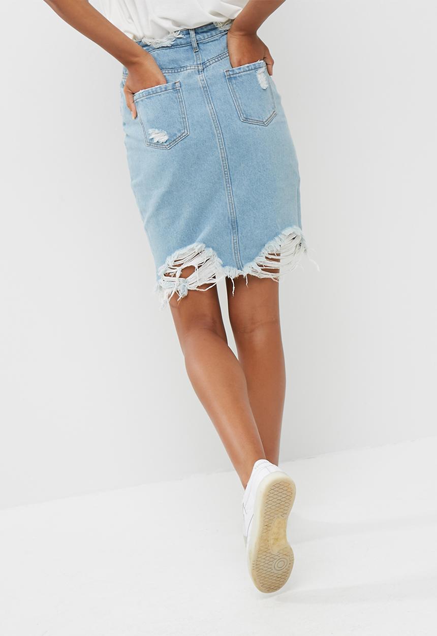 Missguided - Busted hem denim midi skirt