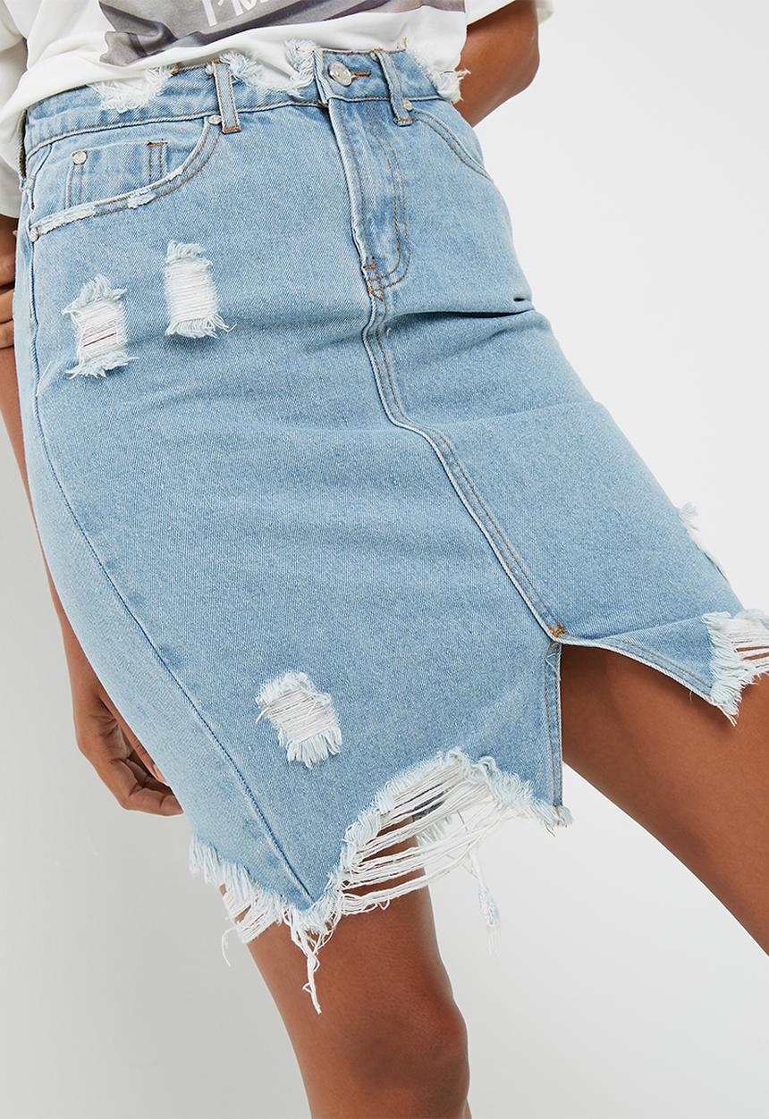Missguided - Busted hem denim midi skirt