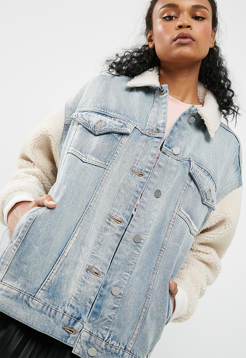 Missguided - Oversized borg sleeve denim jacket