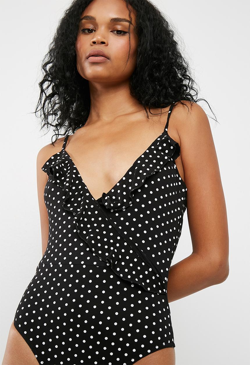 Missguided - Polka dot wrap front cami bodysuit