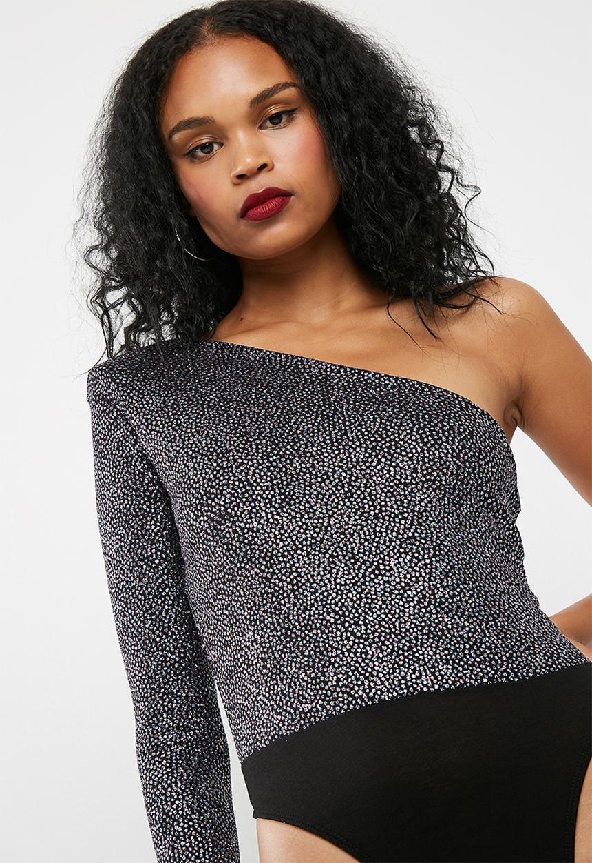 Missguided - One shoulder glitter bodysuit