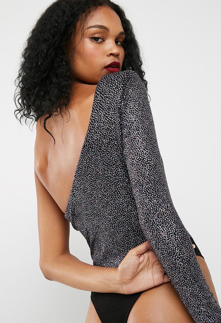 Missguided - One shoulder glitter bodysuit