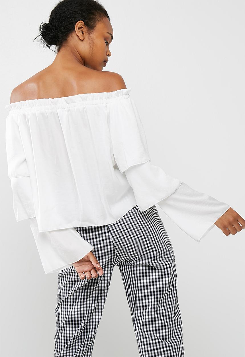 Missguided - White tiered sleeve bardot blouse