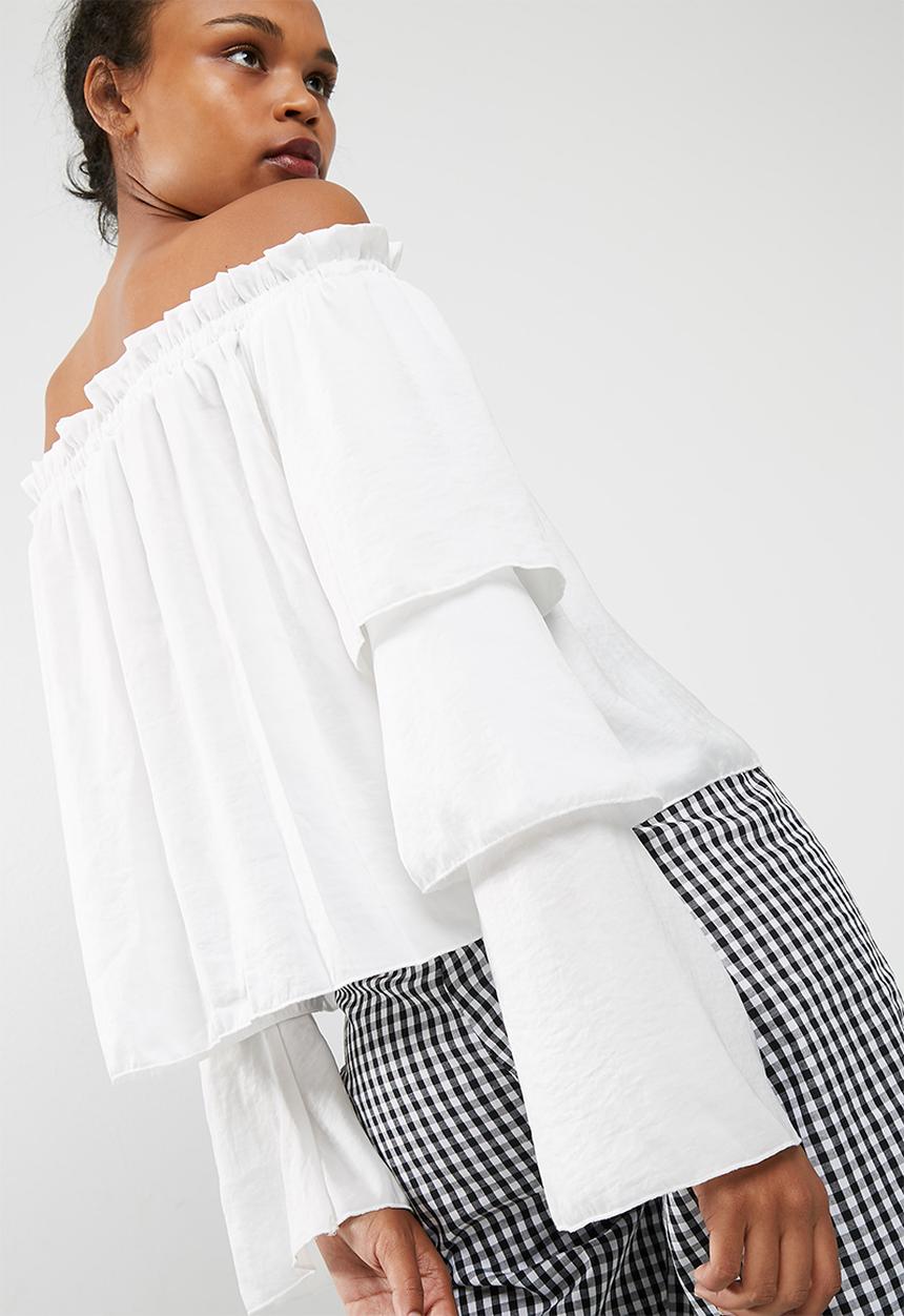 Missguided - White tiered sleeve bardot blouse
