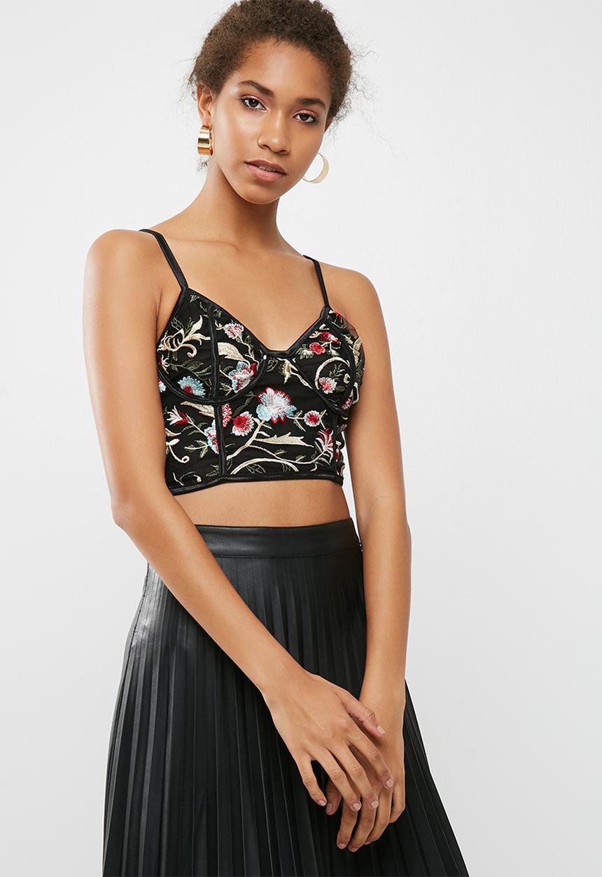 Missguided - Black embroidery mesh corset bralet