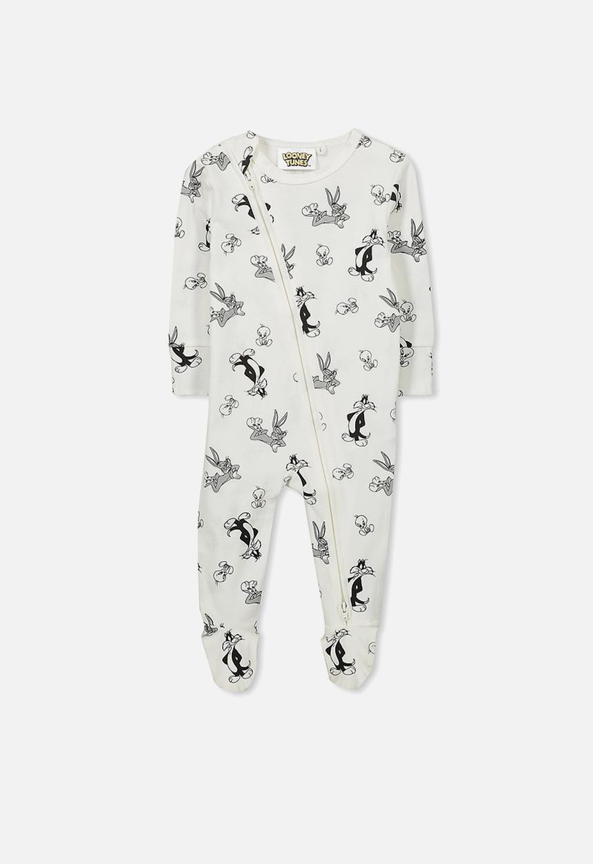 Cotton On - Baby license zip through romper - white