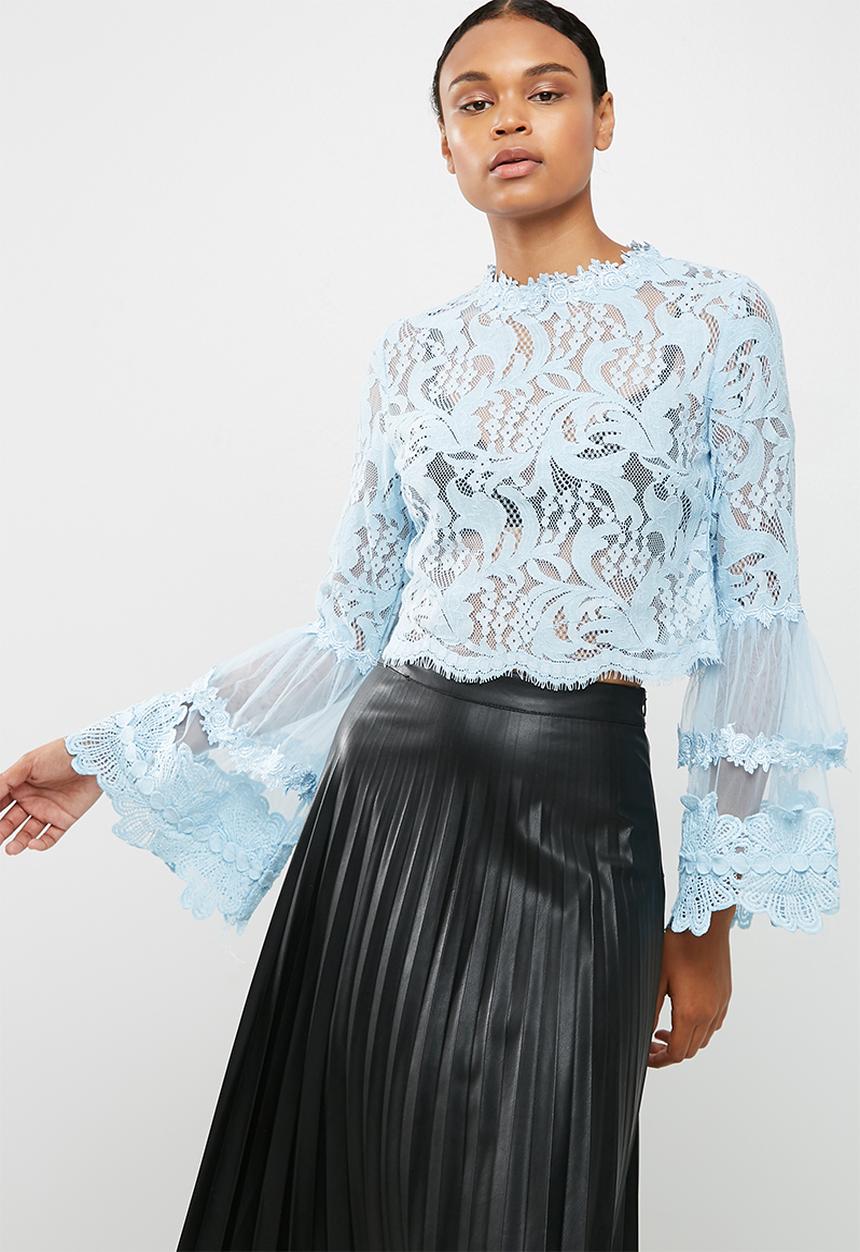 Missguided - Lace and mesh long sleeve top - blue