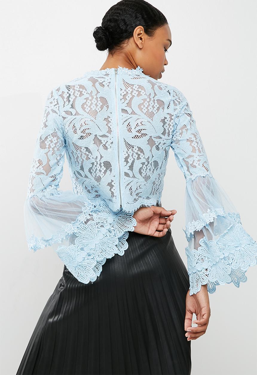 Missguided - Lace and mesh long sleeve top - blue