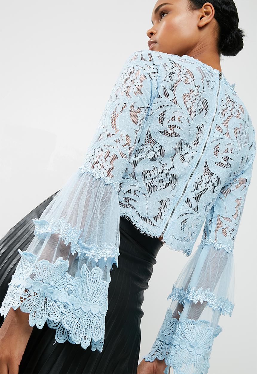 Missguided - Lace and mesh long sleeve top - blue