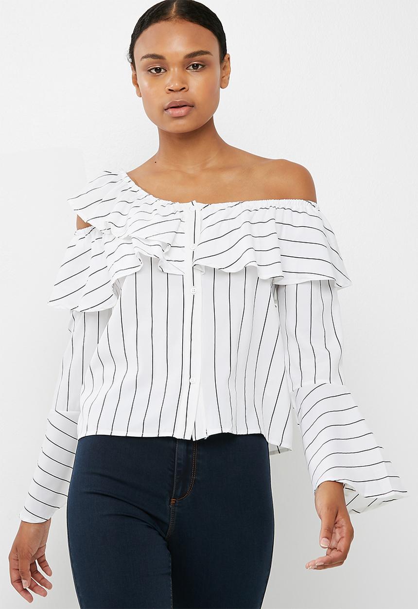 Missguided - Stripe one shoulder flute sleeve blouse
