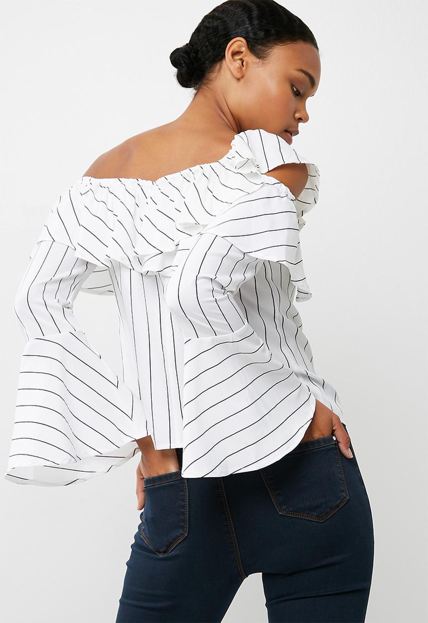 Missguided - Stripe one shoulder flute sleeve blouse