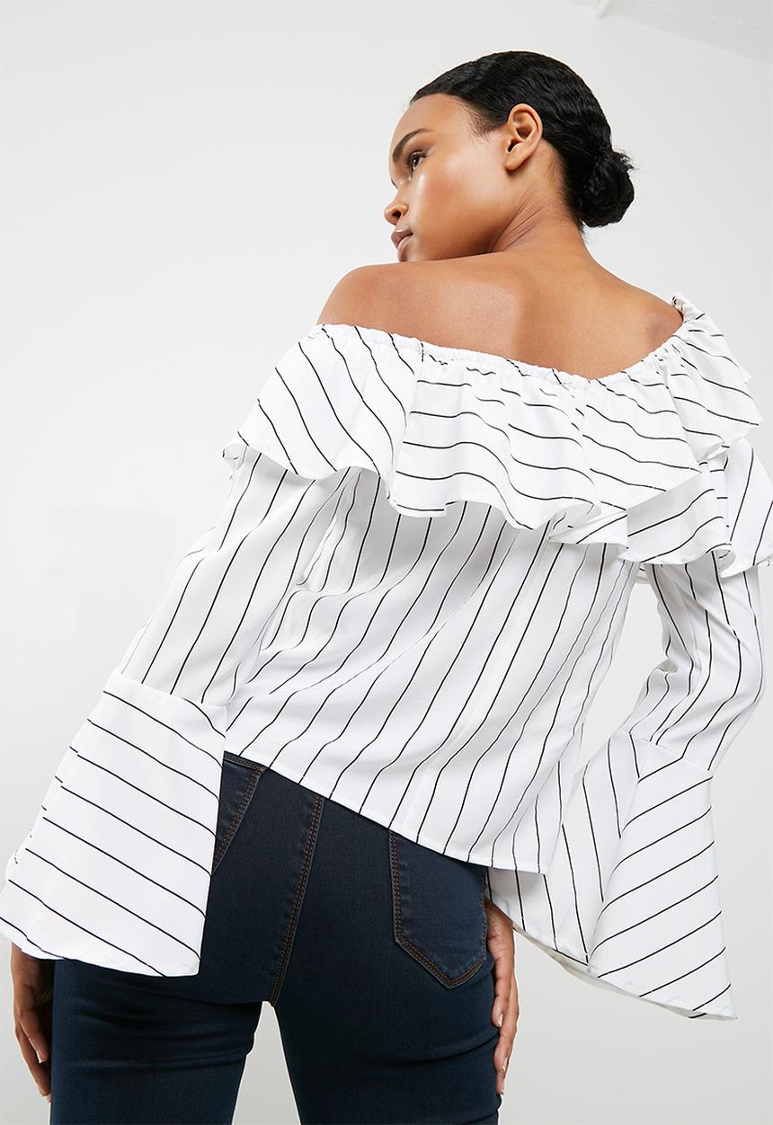 Missguided - Stripe one shoulder flute sleeve blouse