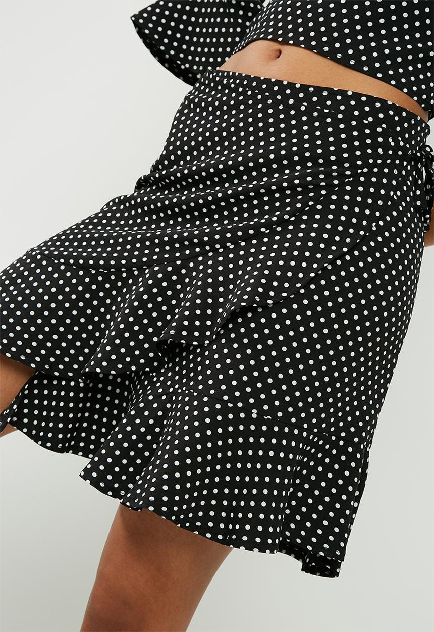 dailyfriday - Ruffle spot wrap mini skirt