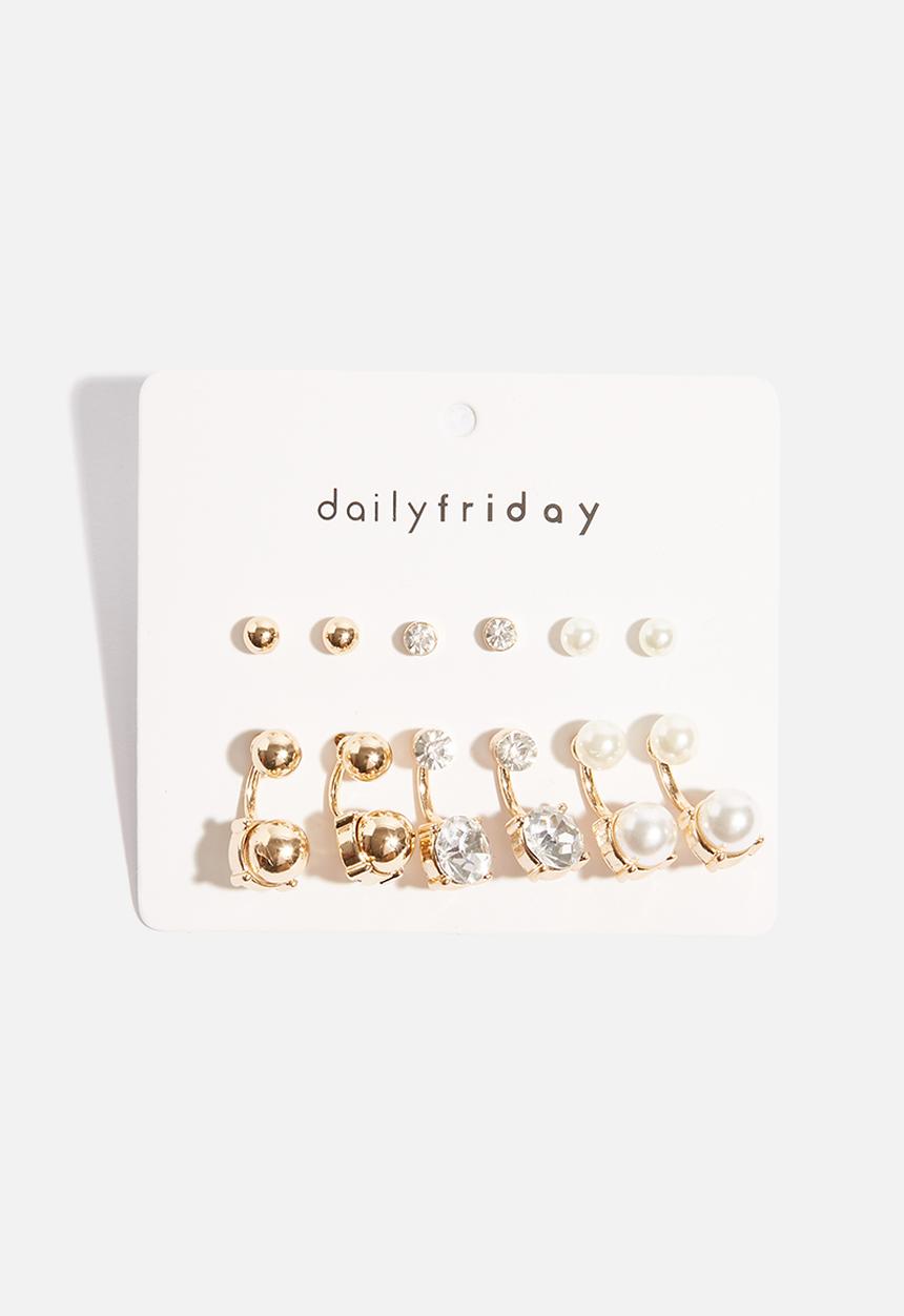dailyfriday - 6pk crystal and pearl front and back earrings