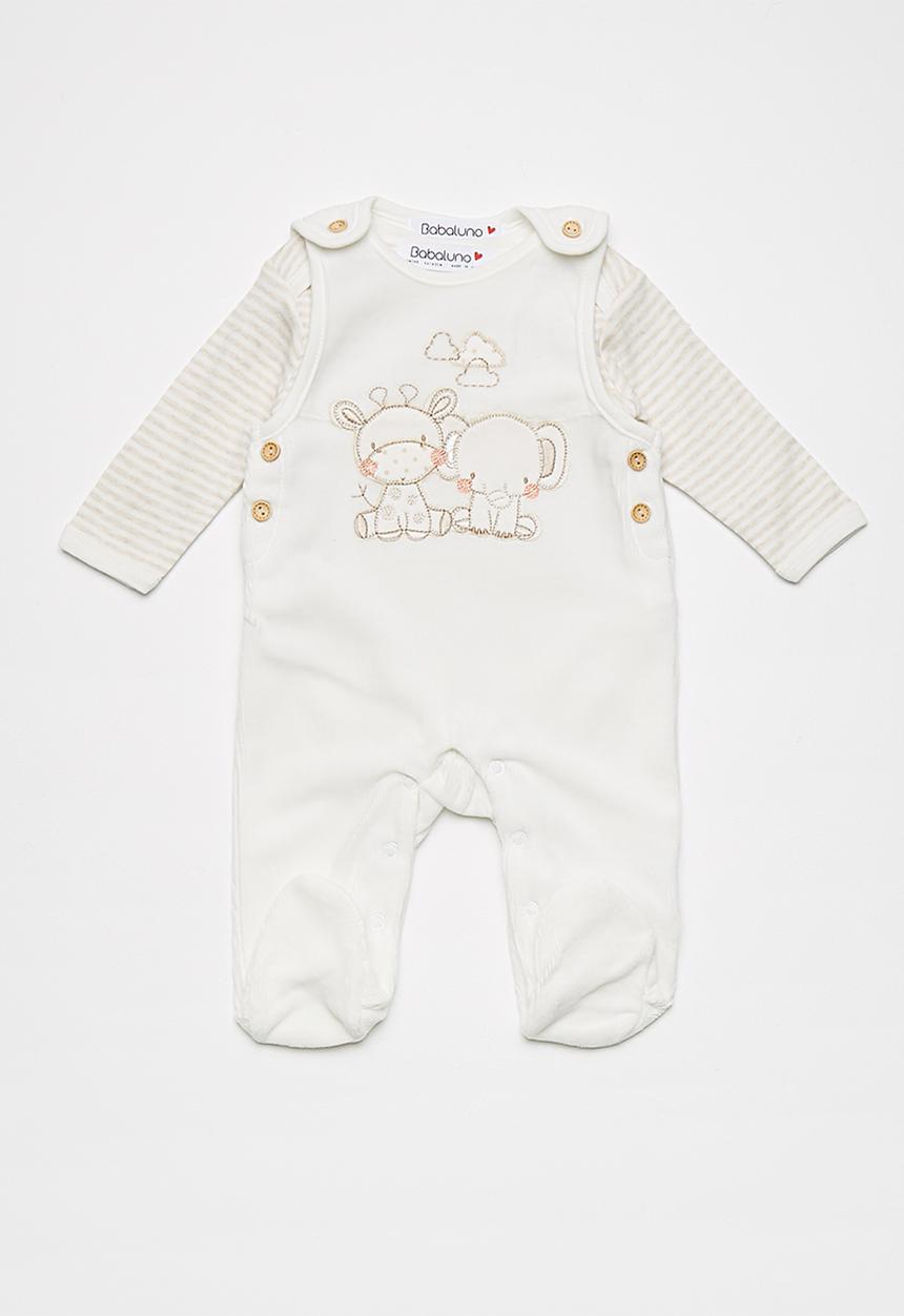 Babaluno - Velour dungaree and bodysuit set
