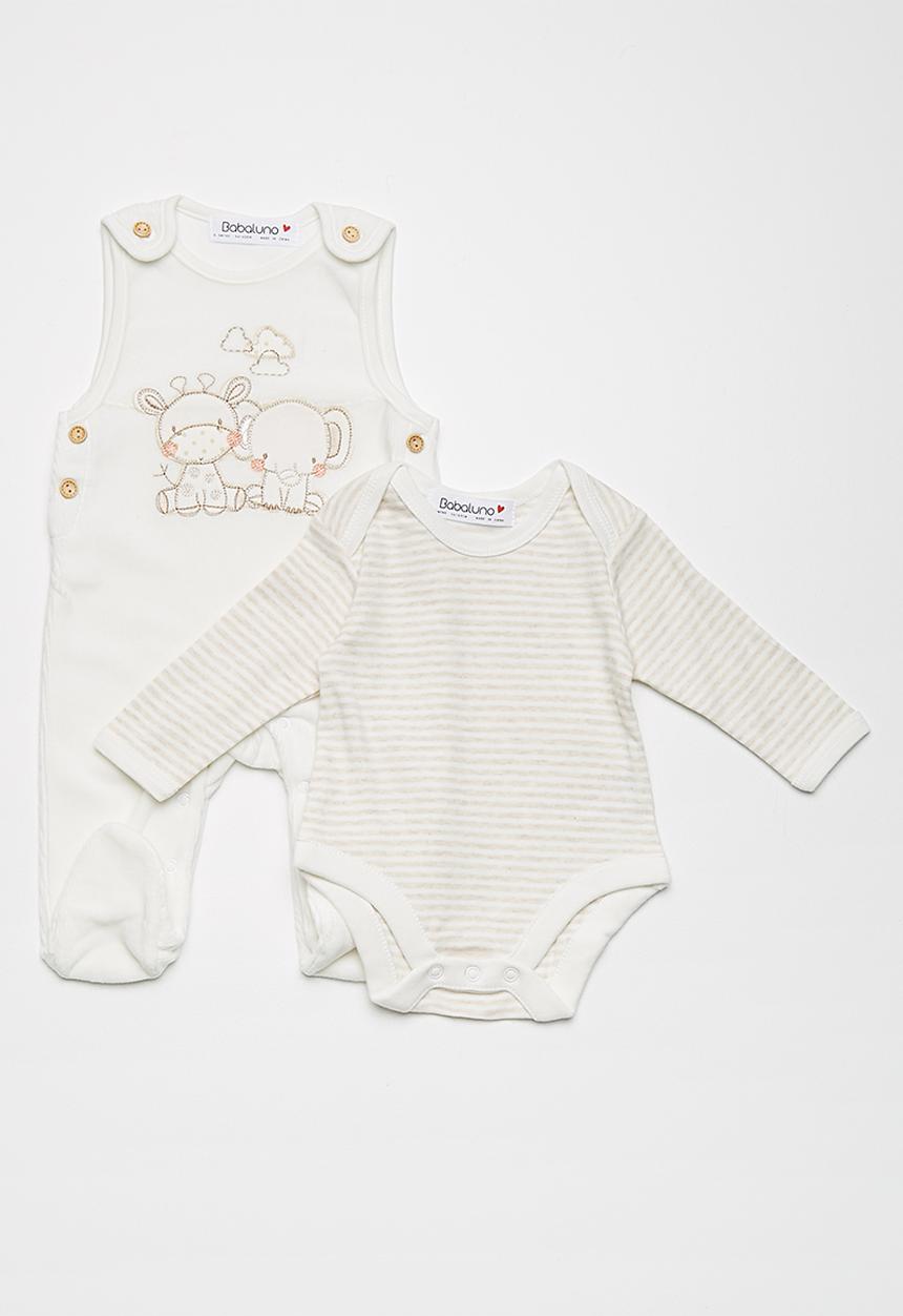 Babaluno - Velour dungaree and bodysuit set