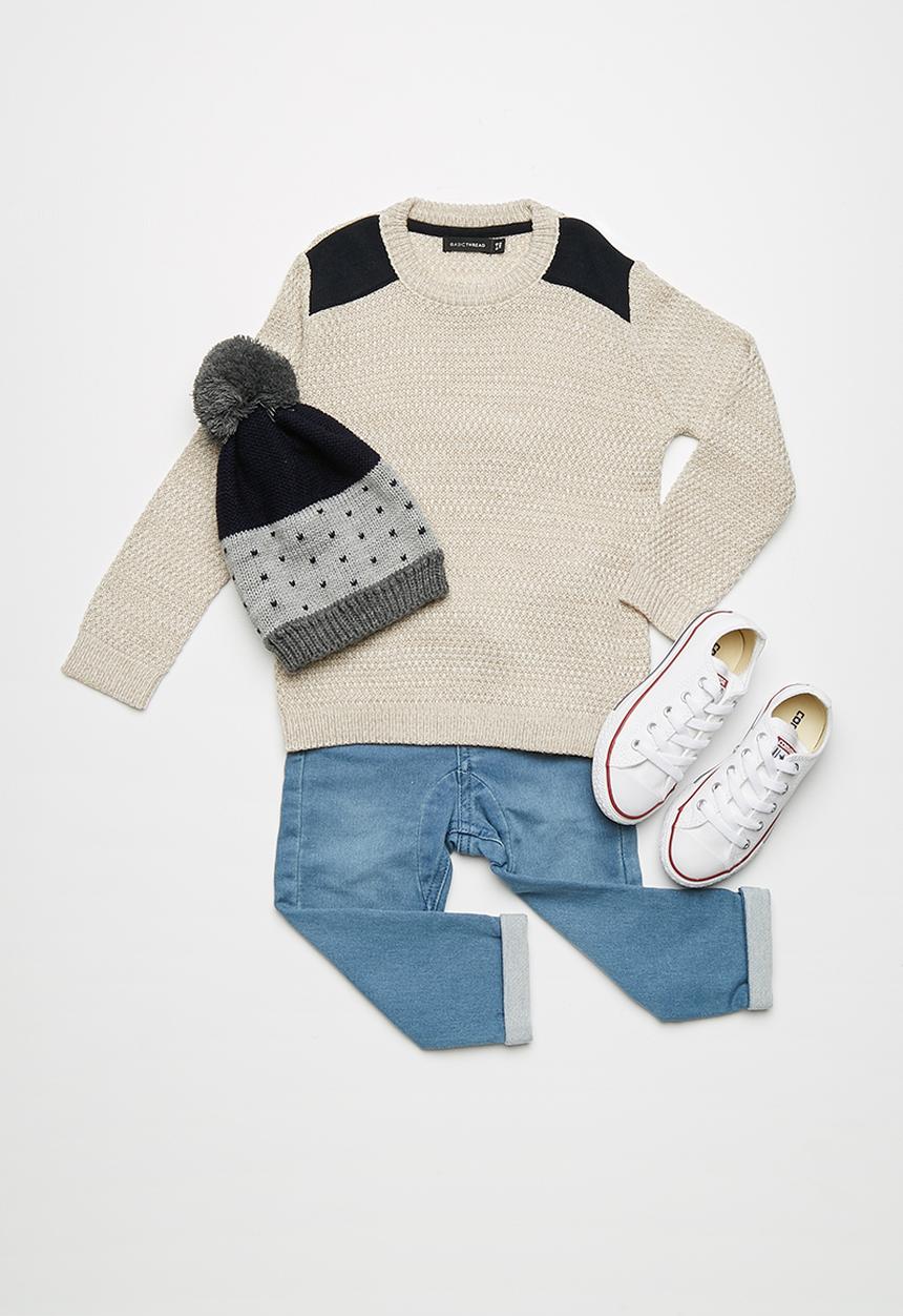 basicthread - Colourblock pom-pom beanie