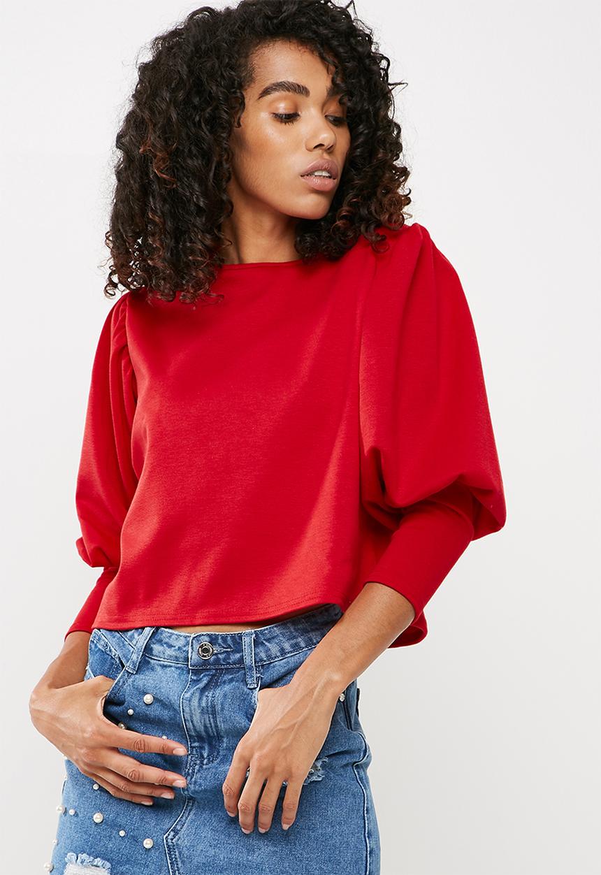 Missguided - Puffball sleeve round neck blouse