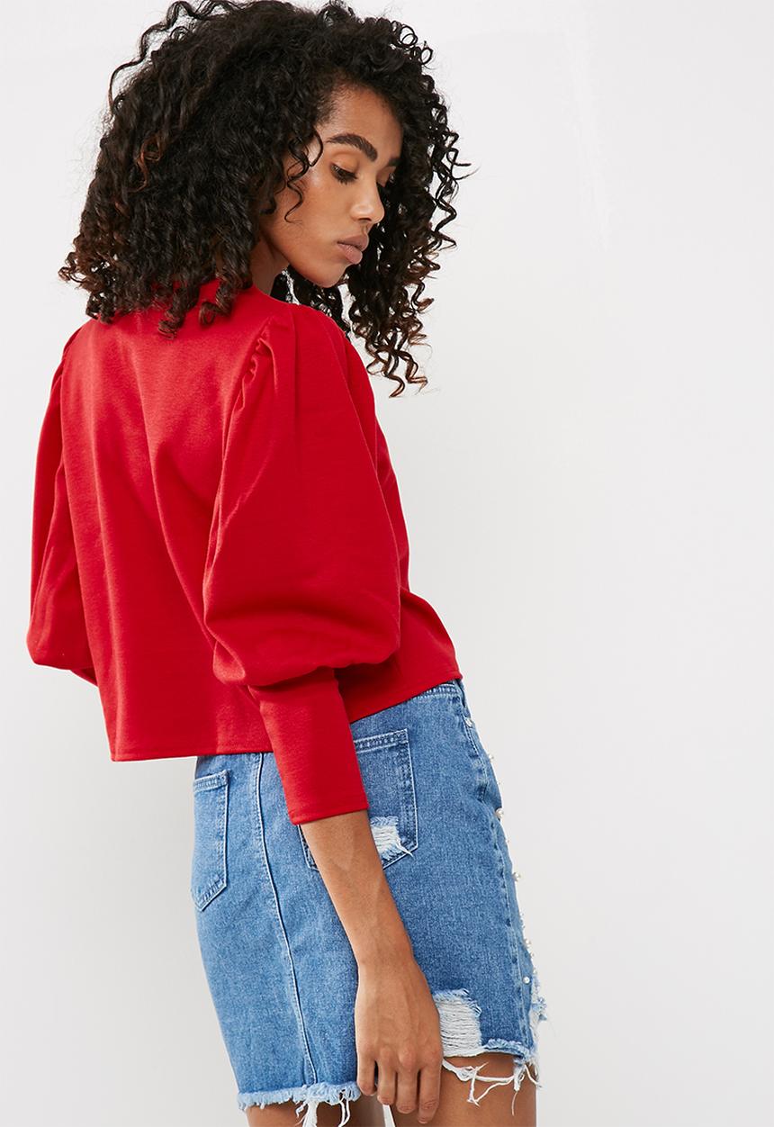 Missguided - Puffball sleeve round neck blouse