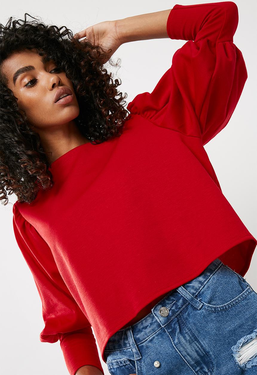 Missguided - Puffball sleeve round neck blouse