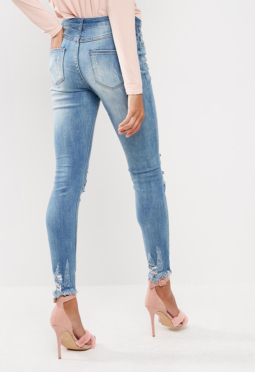 Missguided - Anarchy mid rise chewed hem skinny