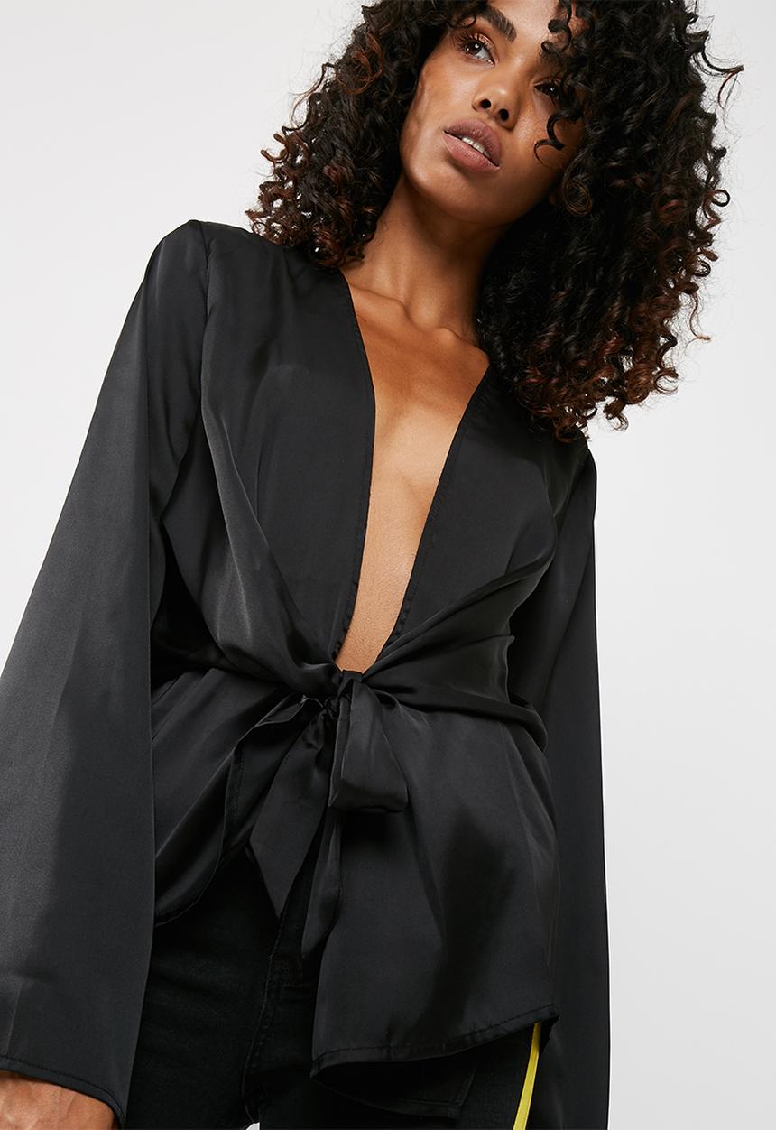 Missguided - Satin chiffon drape blouse