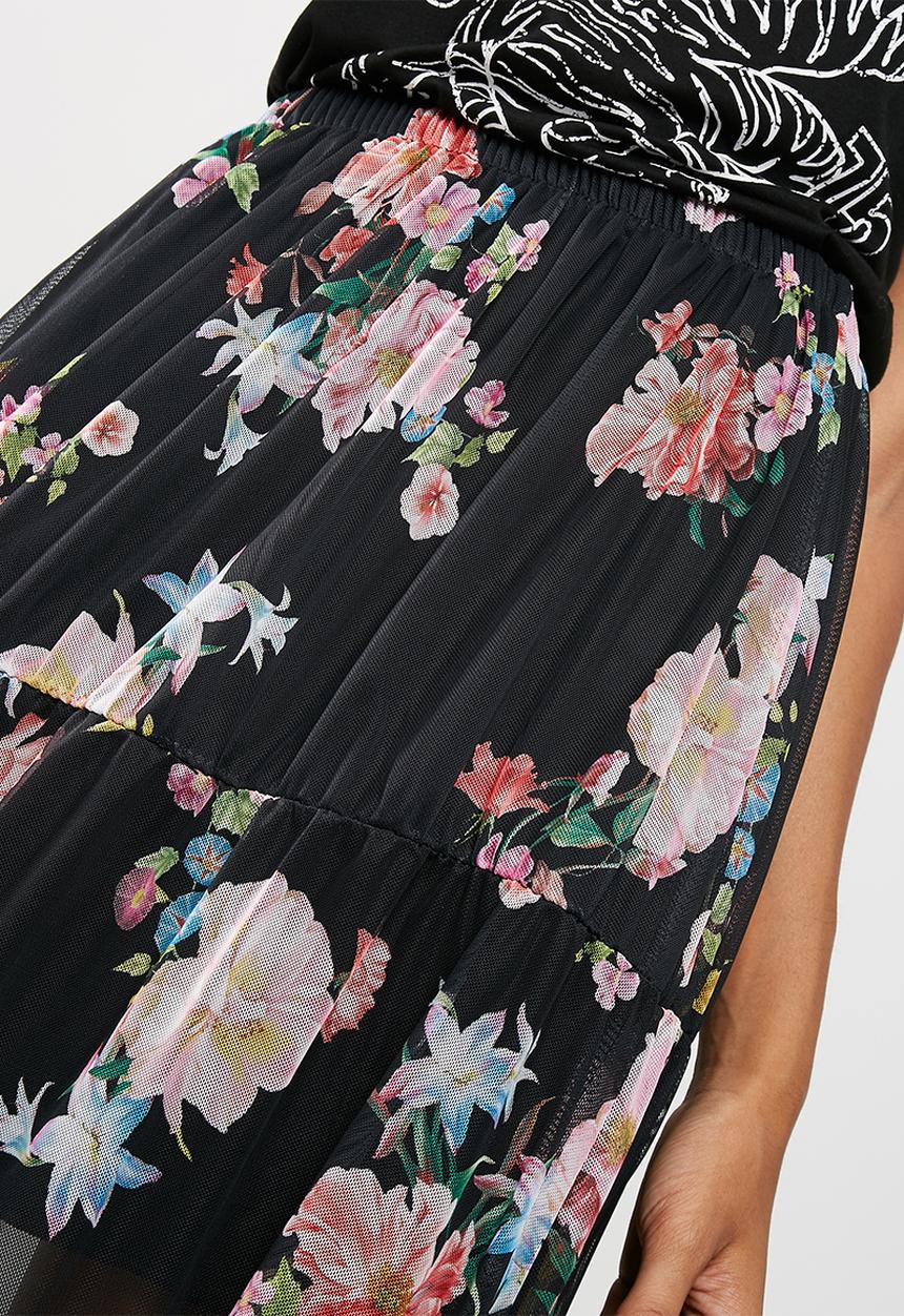 Missguided - Floral mesh frill hem midi skirt