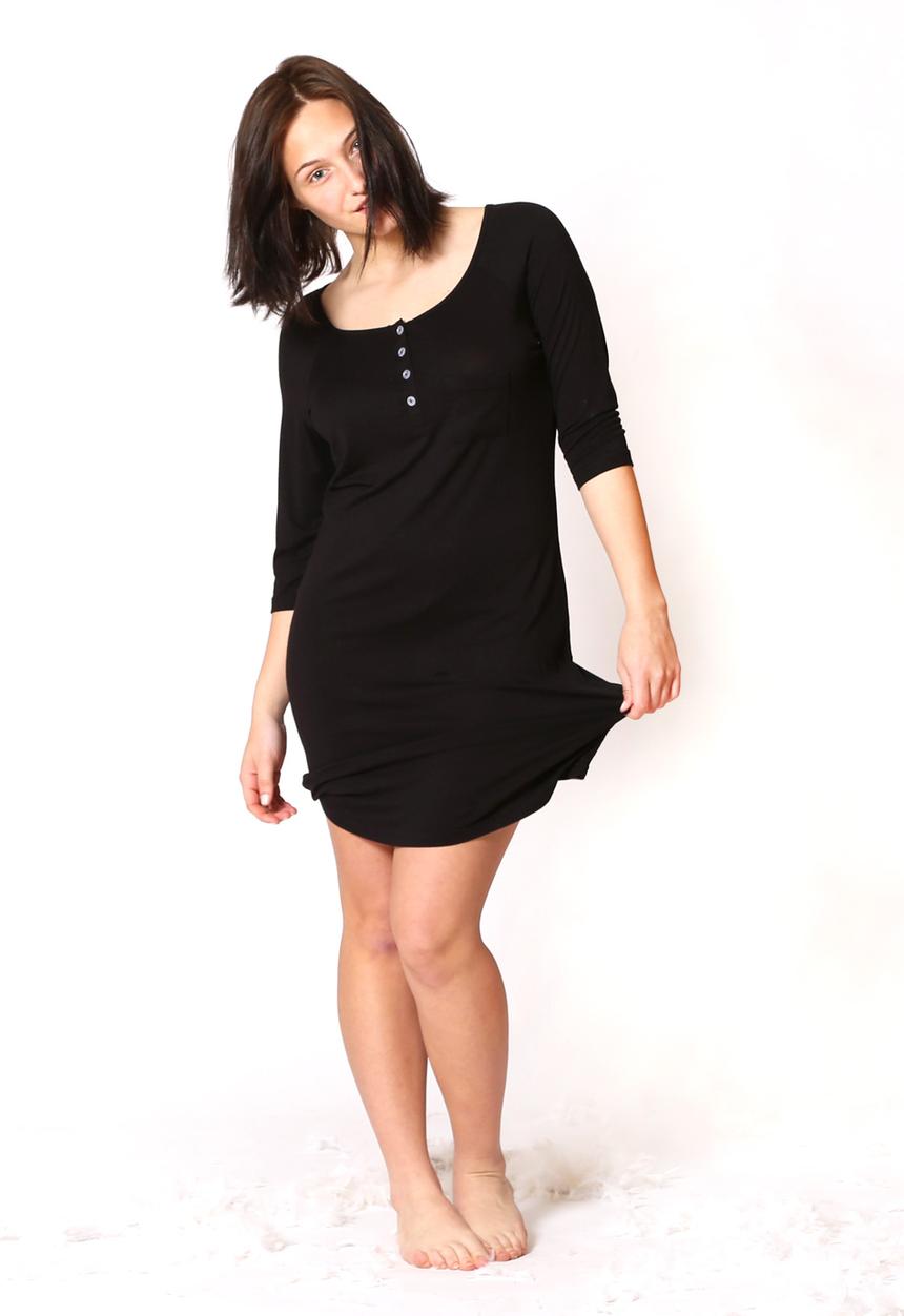 Anna-Louise Sleepwear - Three Quarter Nighty – Black