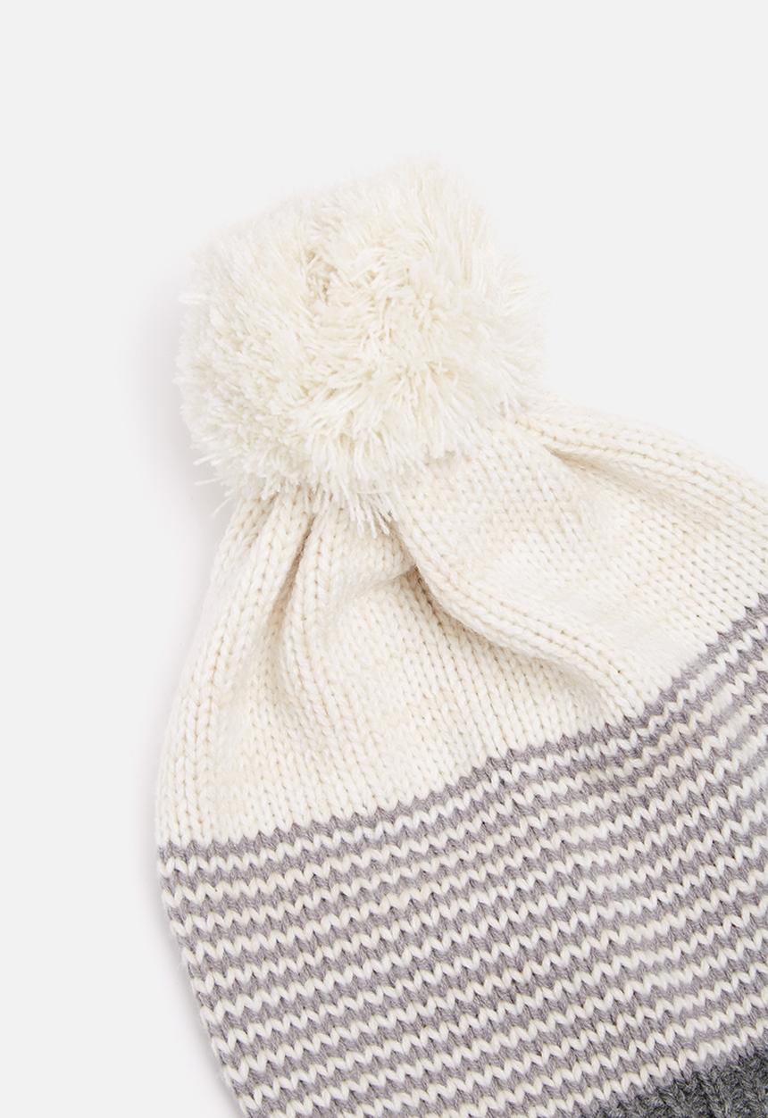 basicthread - Striped pom-pom beanie
