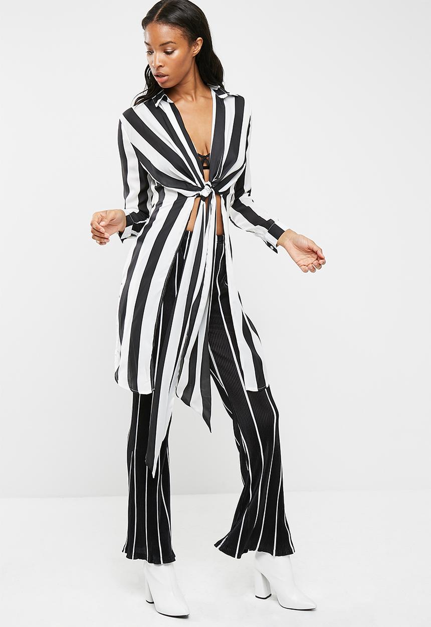 Missguided - Core twist front longline shirt thick stripe shirt