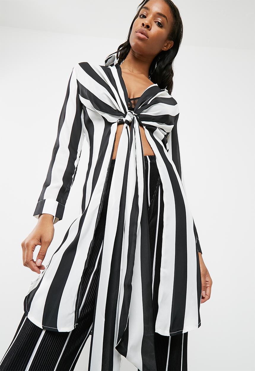 Missguided - Core twist front longline shirt thick stripe shirt