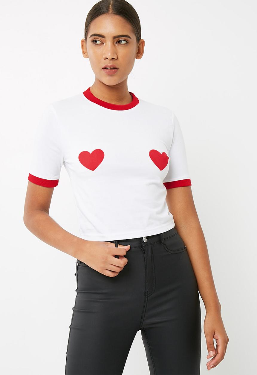 Missguided - Red trim heart chest detail 