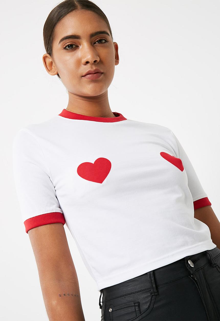 Missguided - Red trim heart chest detail 