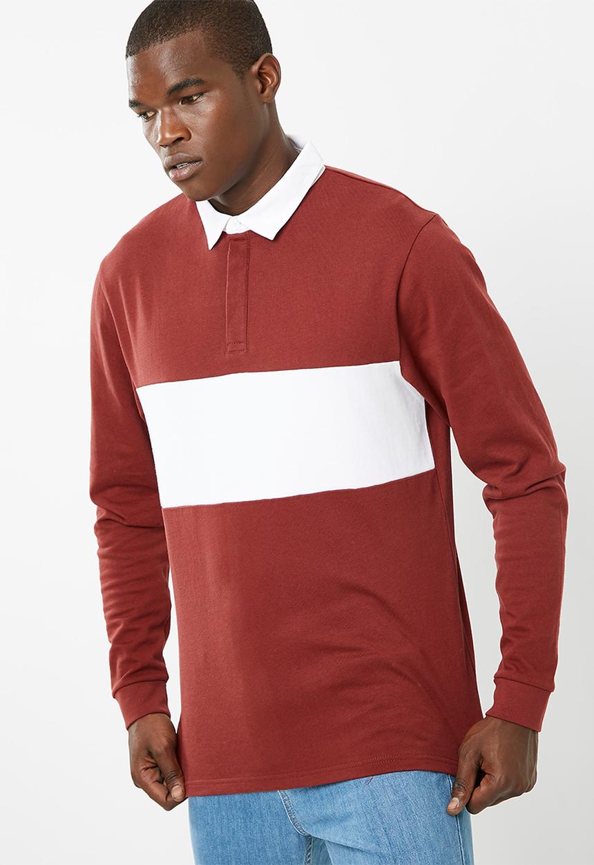 basicthread - Colour blocked rugby jersey - red