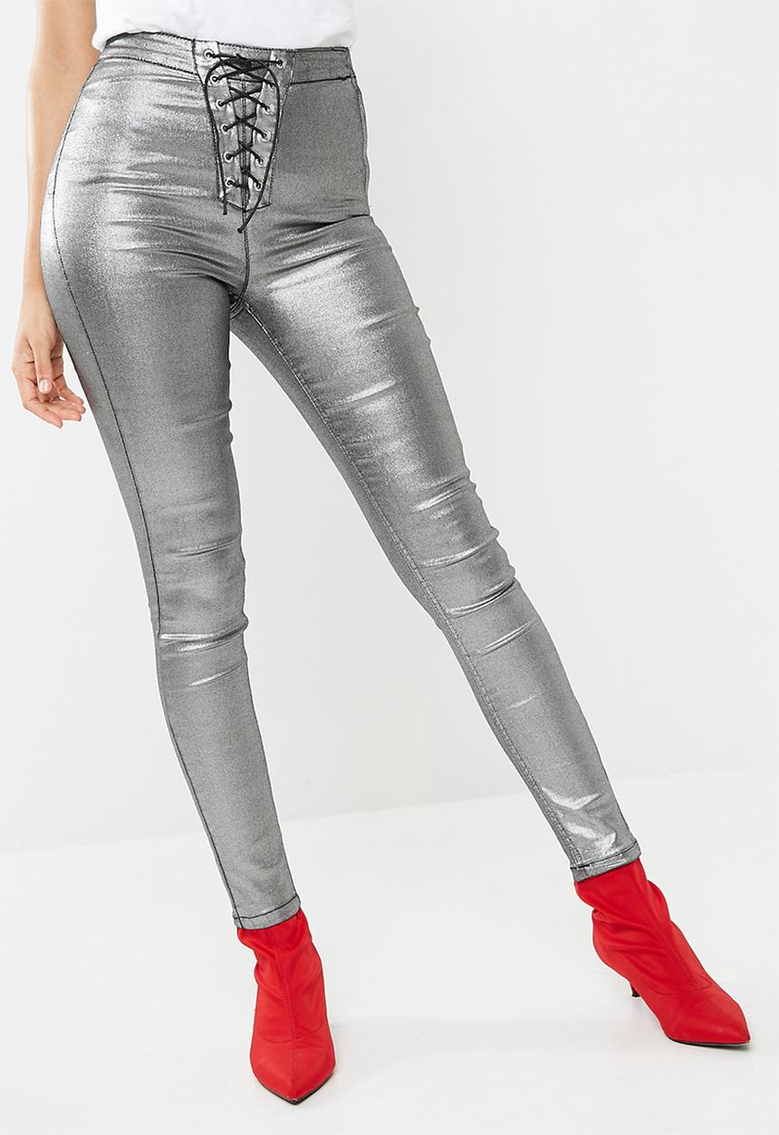 Missguided - Vice coated lace up skinny jeans
