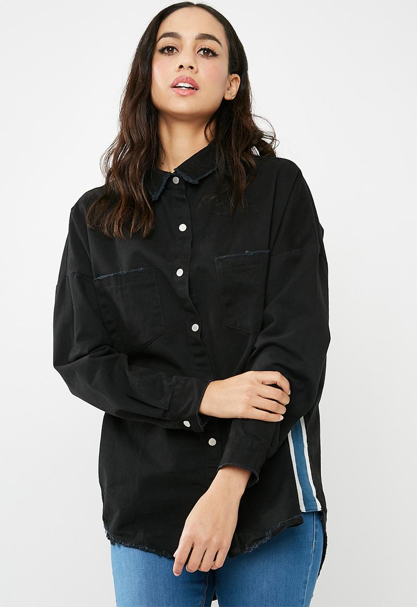 Missguided - Side stripe Tokyo over sized denim shirt