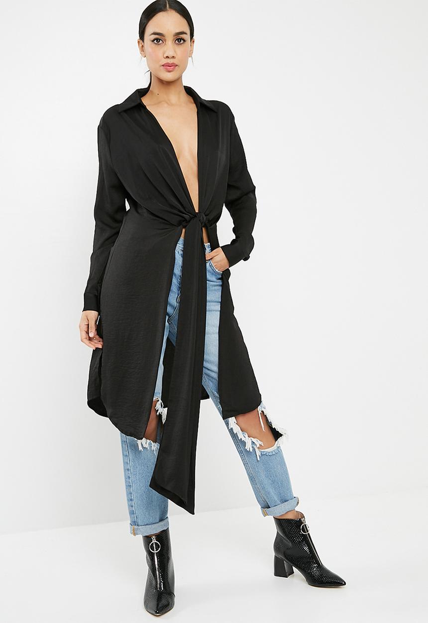 Missguided - Satin twist front longline shirt