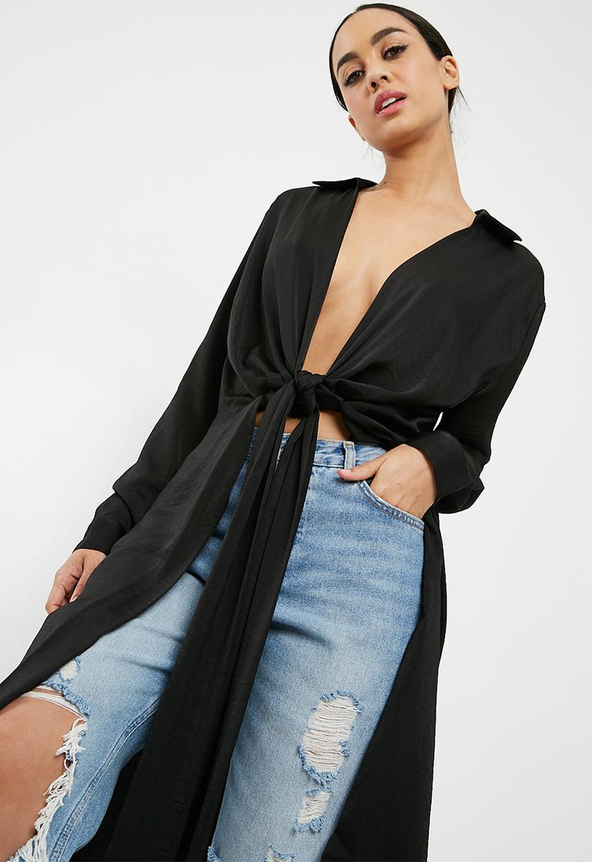 Missguided - Satin twist front longline shirt