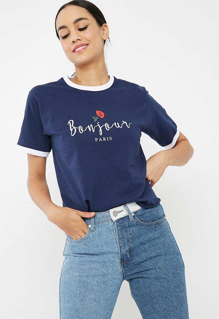 Missguided - Bonjour paris cropped ringer t shirt